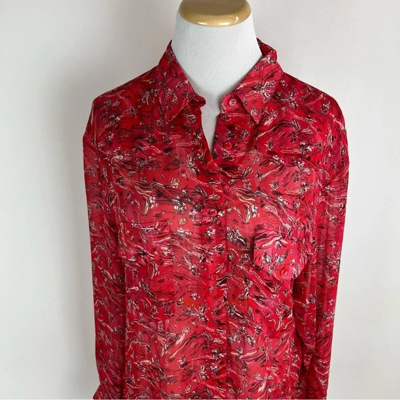 Iro Printed Button Down Shirt Top Red Size 36 US 4 B17 - Picture 9 of 11